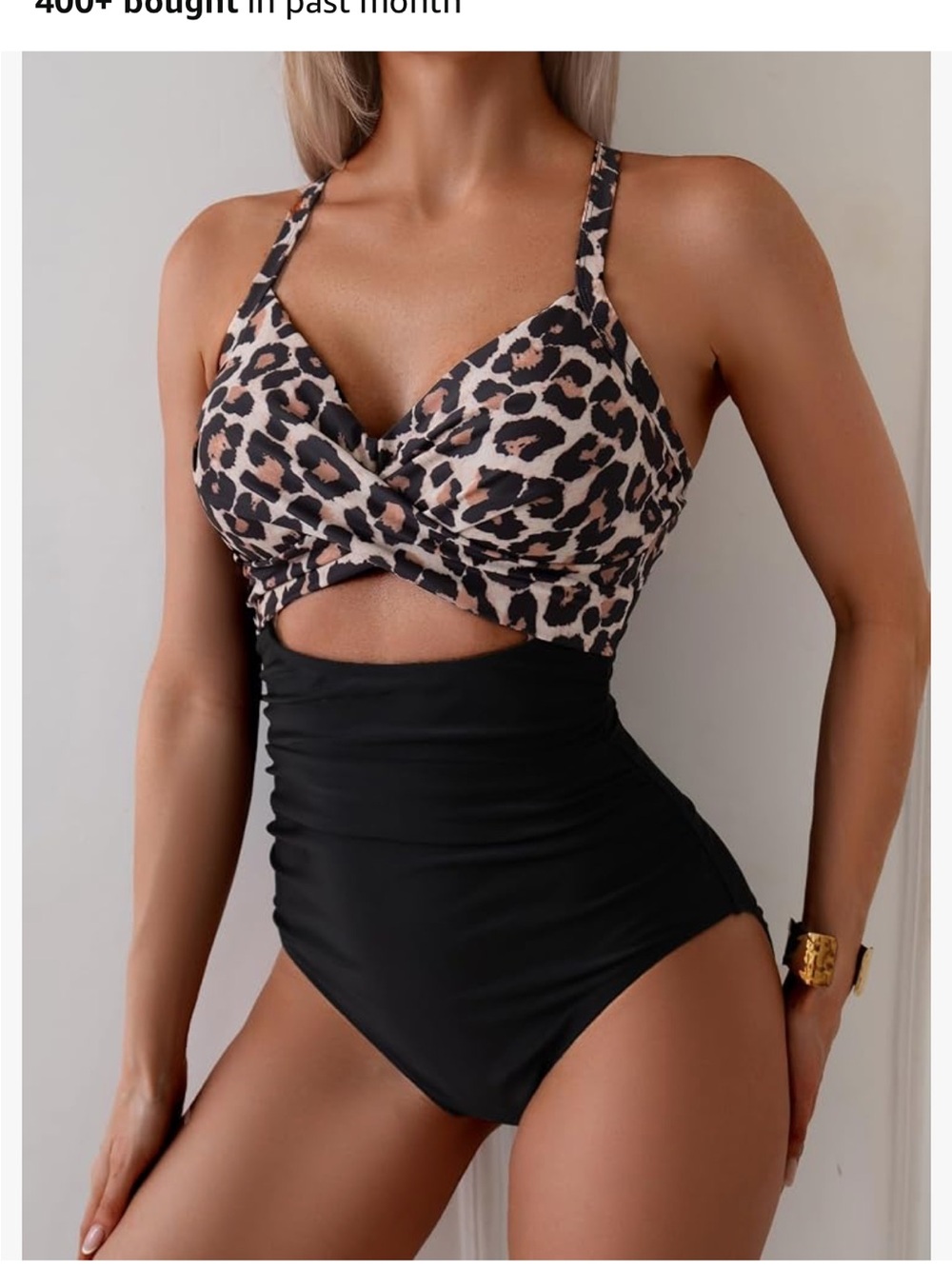 Girls' Leopard Print & Black Twist Front One-Piece Swimsuit